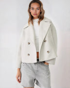 Maudy Women's Cropped Wool-Blend Jacket – Double-Breasted Fit & Wide Lapels