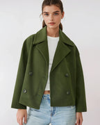 Maudy Women's Cropped Wool-Blend Jacket – Double-Breasted Fit & Wide Lapels