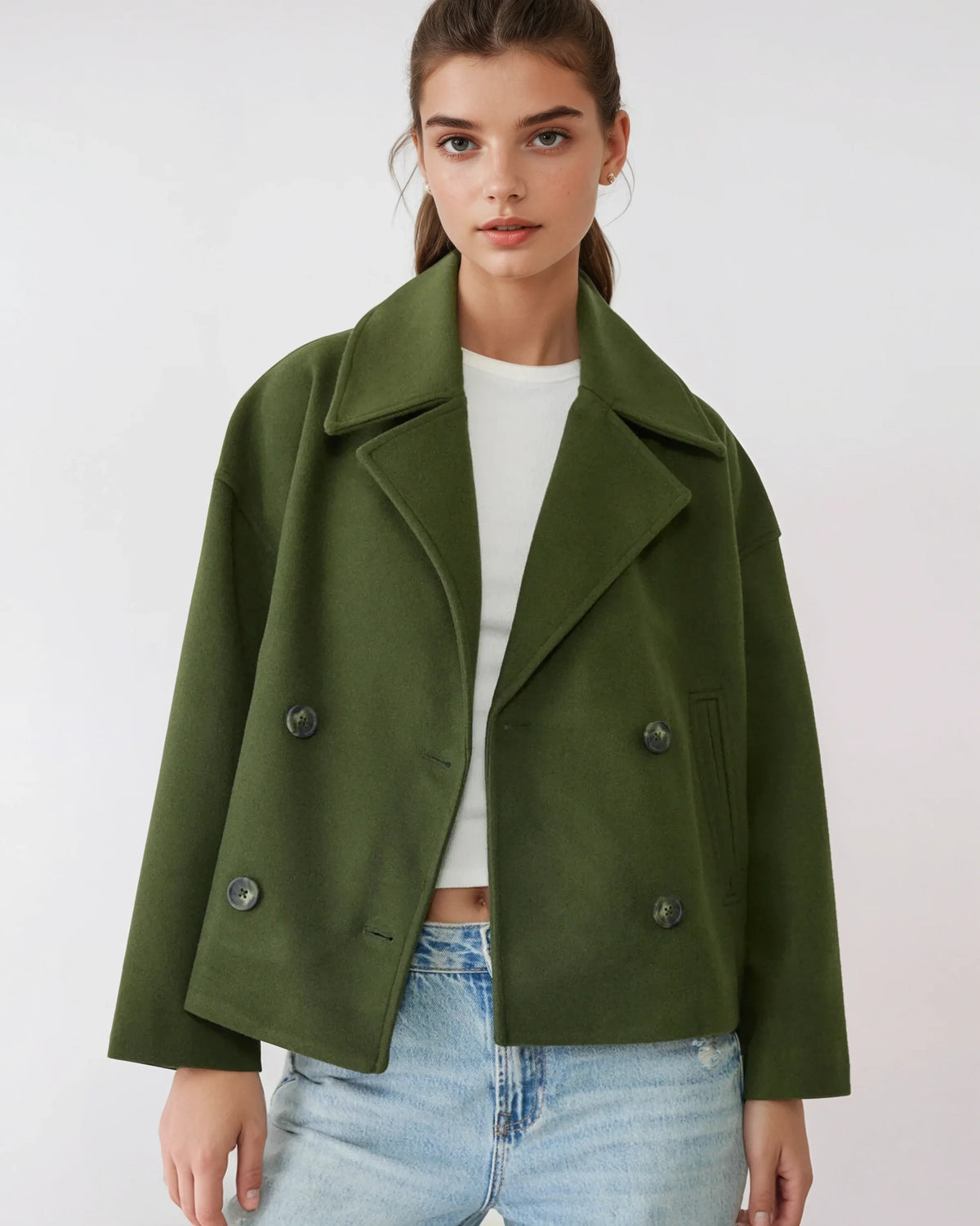 Maudy Women's Cropped Wool-Blend Jacket – Double-Breasted Fit & Wide Lapels