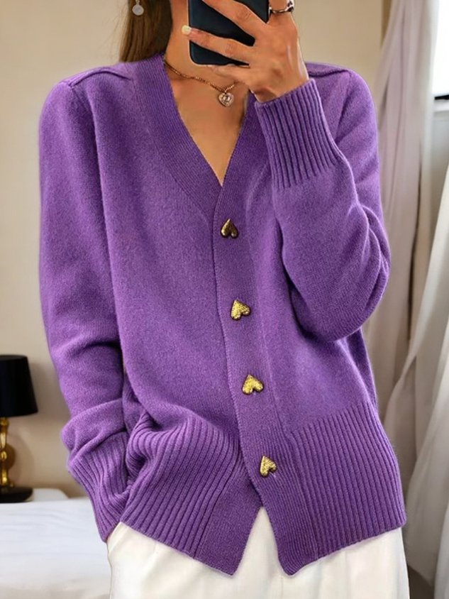 Abigail Women's Knit Cardigan – Heart Button Soft Cosy Casual Knitwear