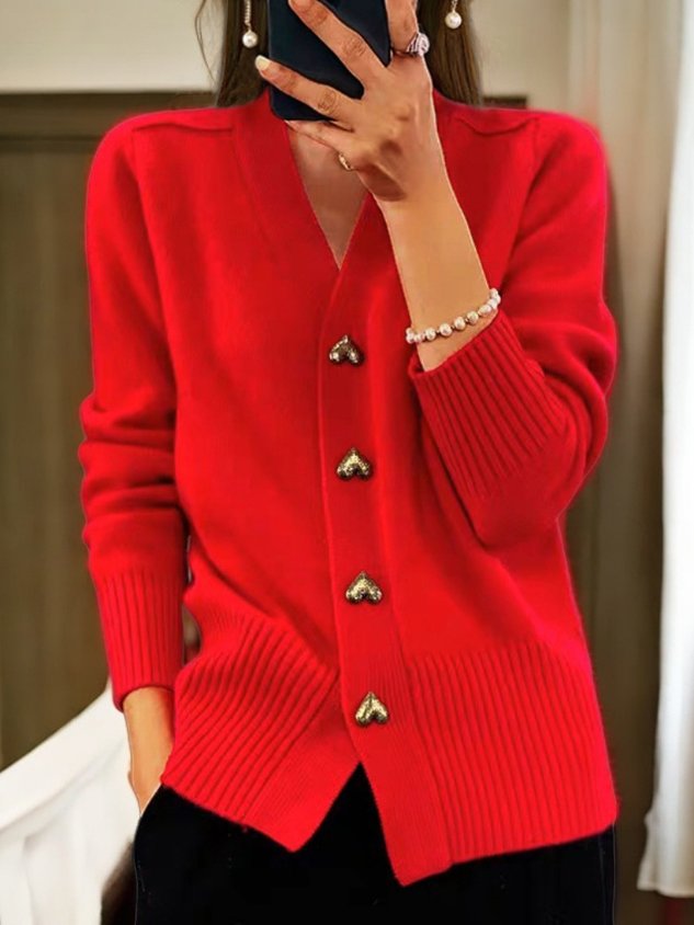 Abigail Women's Knit Cardigan – Heart Button Soft Cosy Casual Knitwear