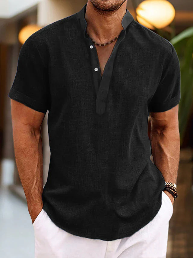 Jasper Men's Linen Shirt – Cotton Blend Henley Short Sleeve Summer Top