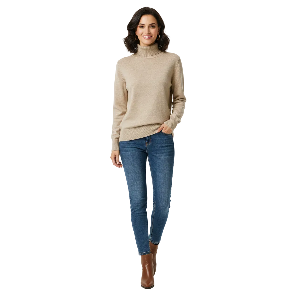 Charlotte Women's Cashmere Roll Neck Jumper – Soft Fitted Knit Winter Sweater