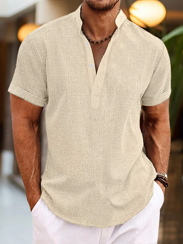 Jasper Men's Linen Shirt – Cotton Blend Henley Short Sleeve Summer Top