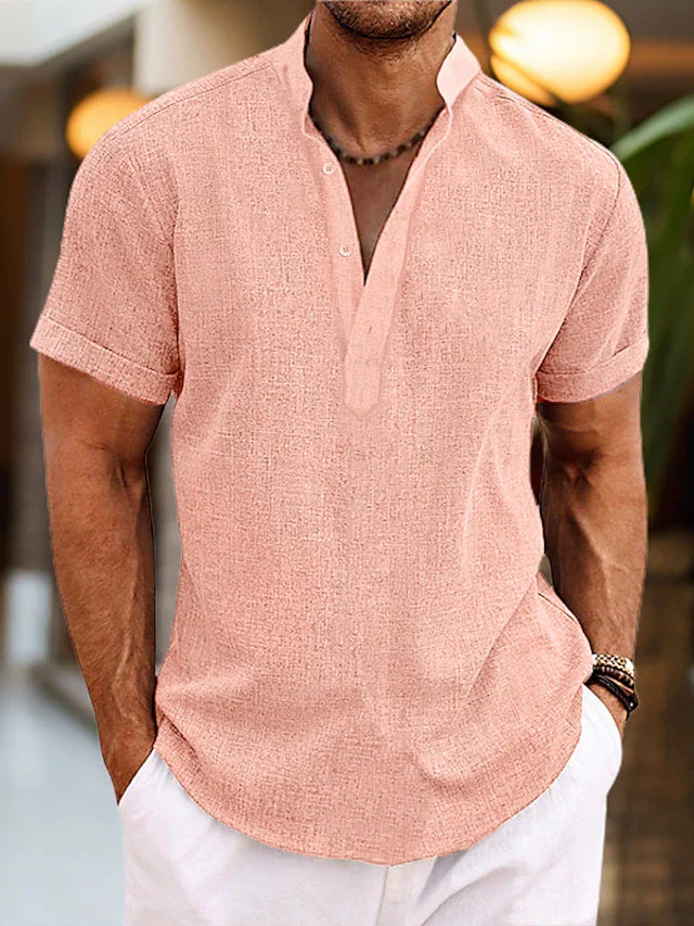 Jasper Men's Linen Shirt – Cotton Blend Henley Short Sleeve Summer Top