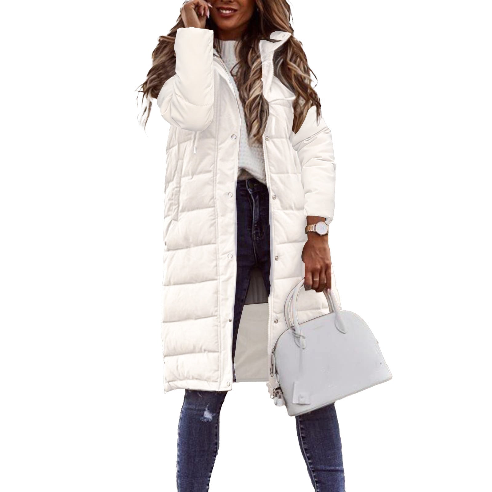 Rowena Women's Long Puffer Coat – Adjustable Hood, Two-Way Zip & Deep Pockets