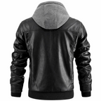 Miles Men's Leather Biker Jacket – Genuine Leather Hooded Retro Motorcycle Coat