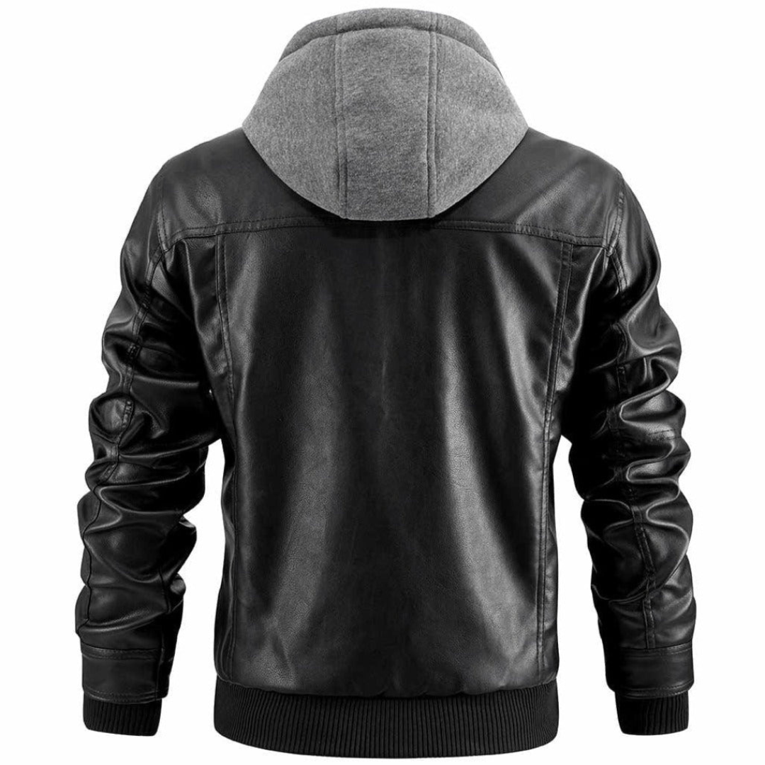 Miles Men's Leather Biker Jacket – Genuine Leather Hooded Retro Motorcycle Coat